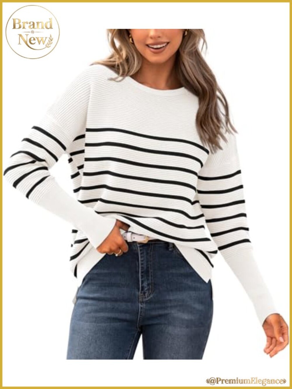 Women's Long Sleeve Ribbed Knit Sweater Loose Fit Pullover